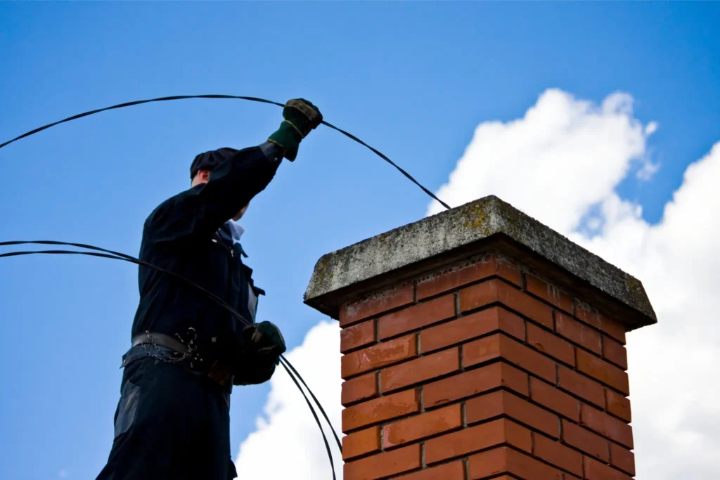 a chimney cleaning near me professional using tools to help client