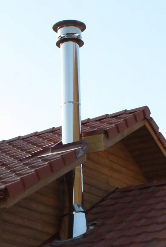 metal chimney flue with roofing showing